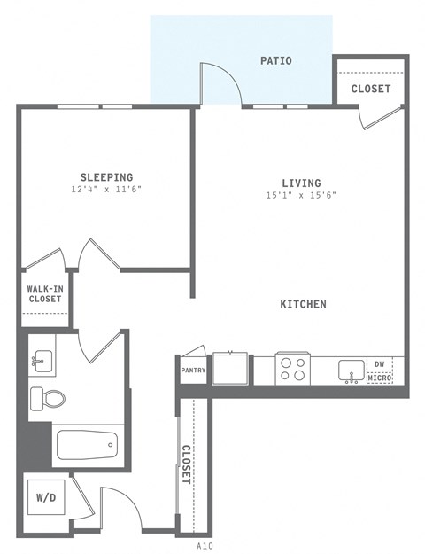 Floor plan for 1 bed, 1 bath, 757 sqft